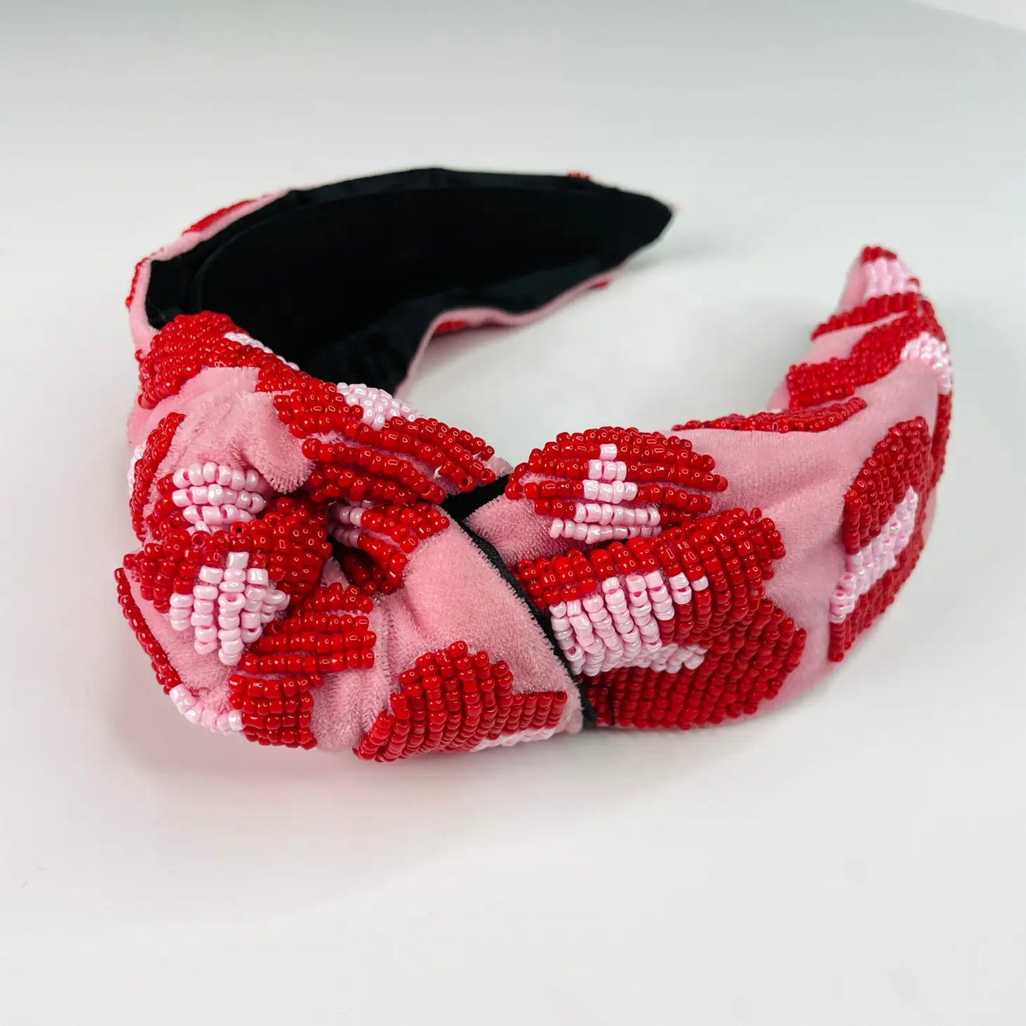 preppy pink & red leopard hand beaded knot headband
