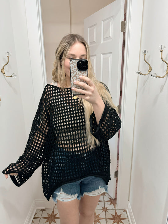 love you long time fishnet sweater