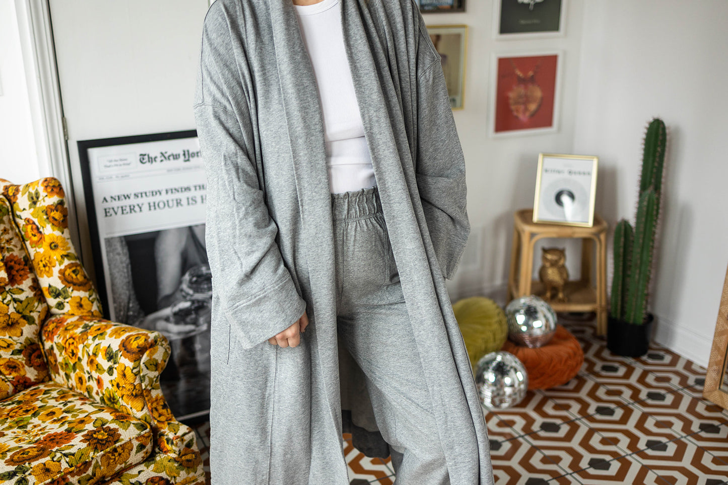 alex robe coat in grey