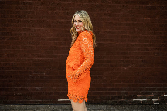Load image into Gallery viewer, oriane long sleeve lace top in orange
