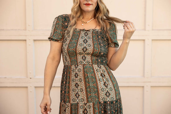 penny dress in green paisley