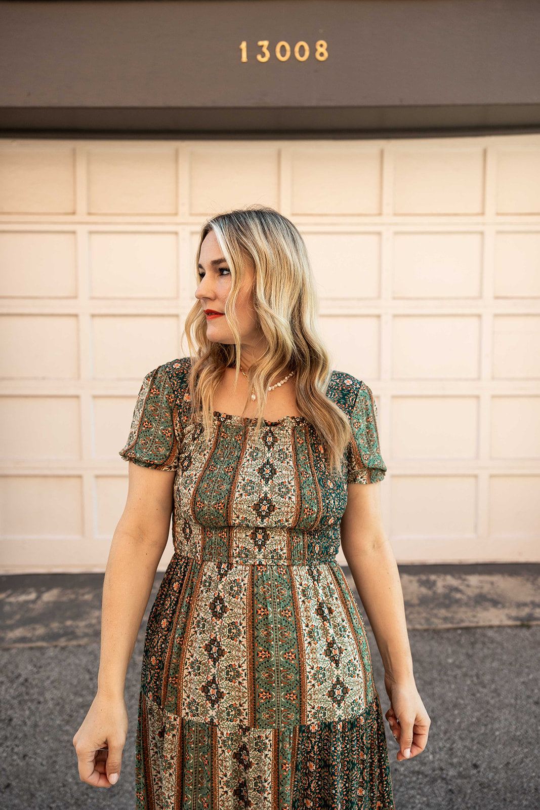 penny dress in green paisley