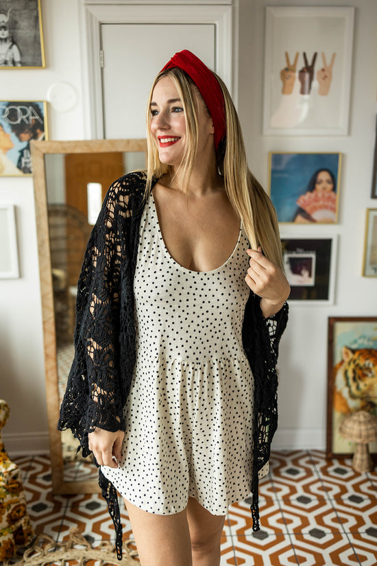 Load image into Gallery viewer, vw ivy romper in stone dot
