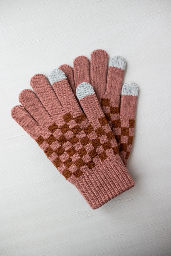 checkered gloves in soft pink