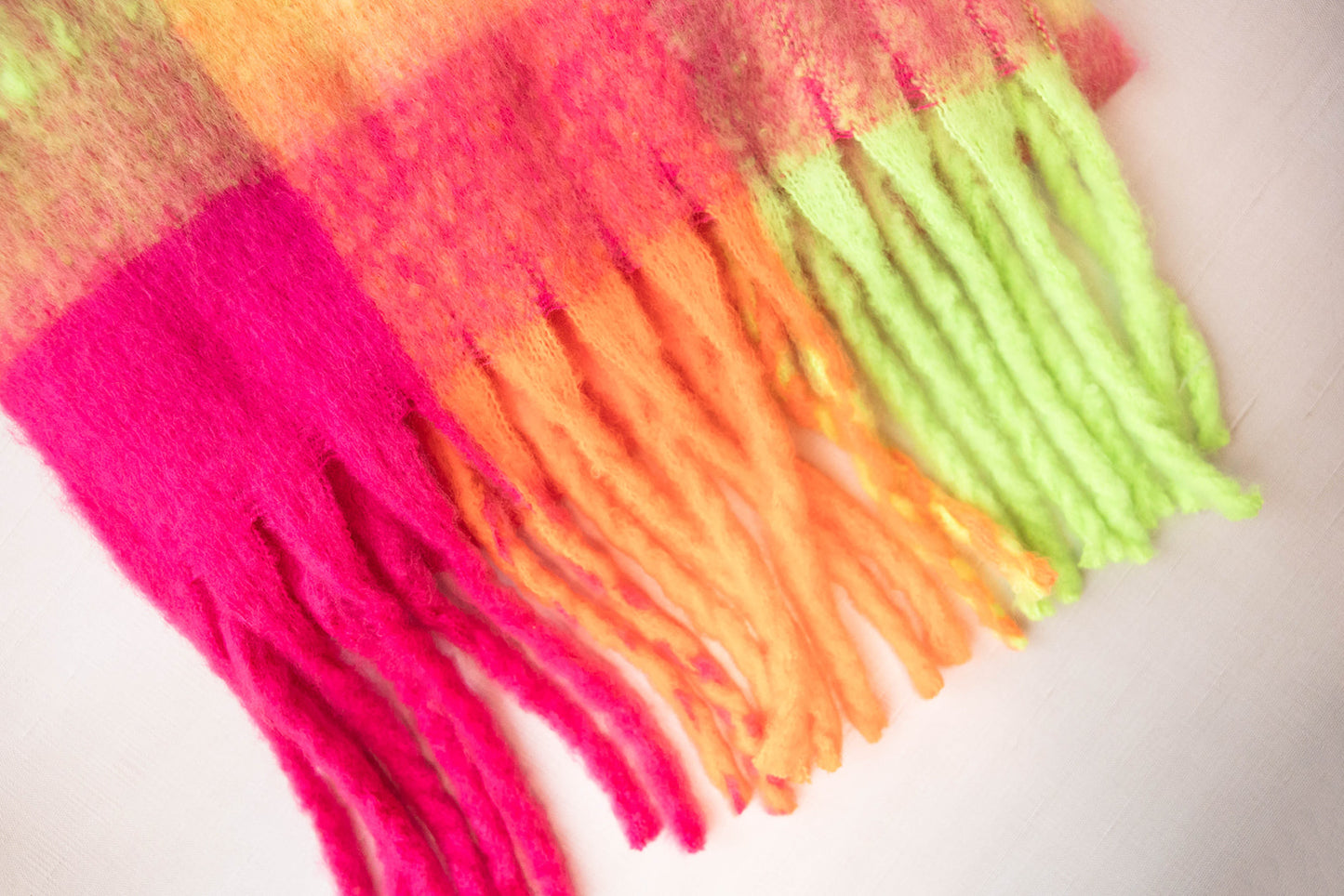 asher boho plaid chunky scarf in neon rainbow