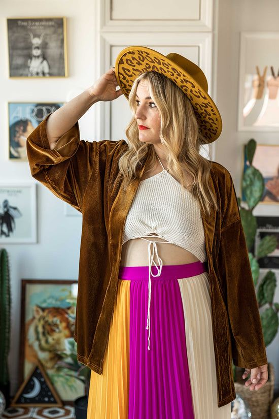 Load image into Gallery viewer, annie color block pleated skirt in mango orchid
