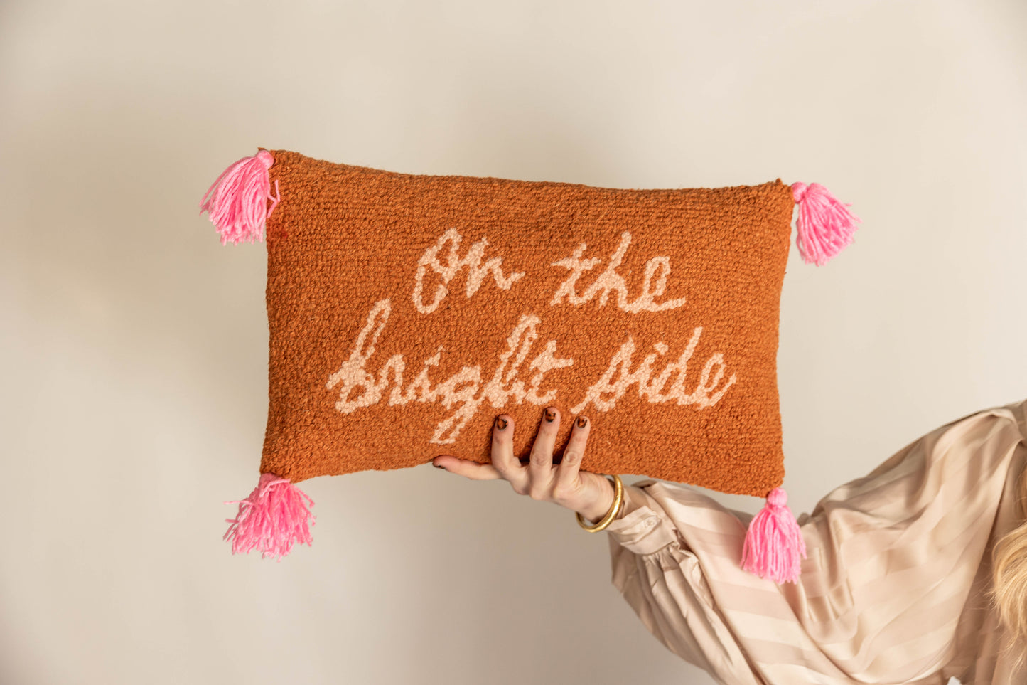on the bright side with tassels hook pillow