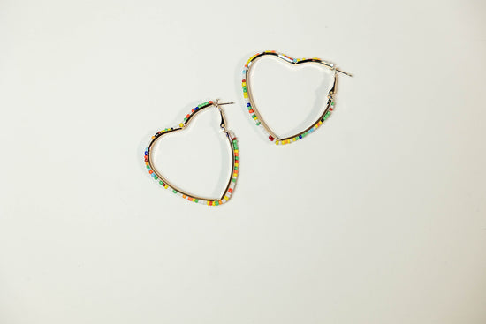 Load image into Gallery viewer, rainbow heart hoop earrings
