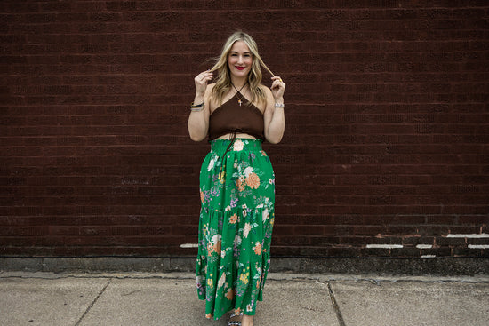 Load image into Gallery viewer, clover maxi skirt in green floral
