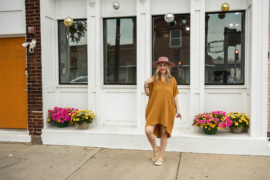 Load image into Gallery viewer, lourdes dress in mustard
