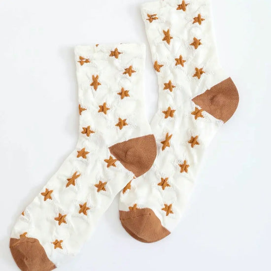 Load image into Gallery viewer, estella star socks in white and rust
