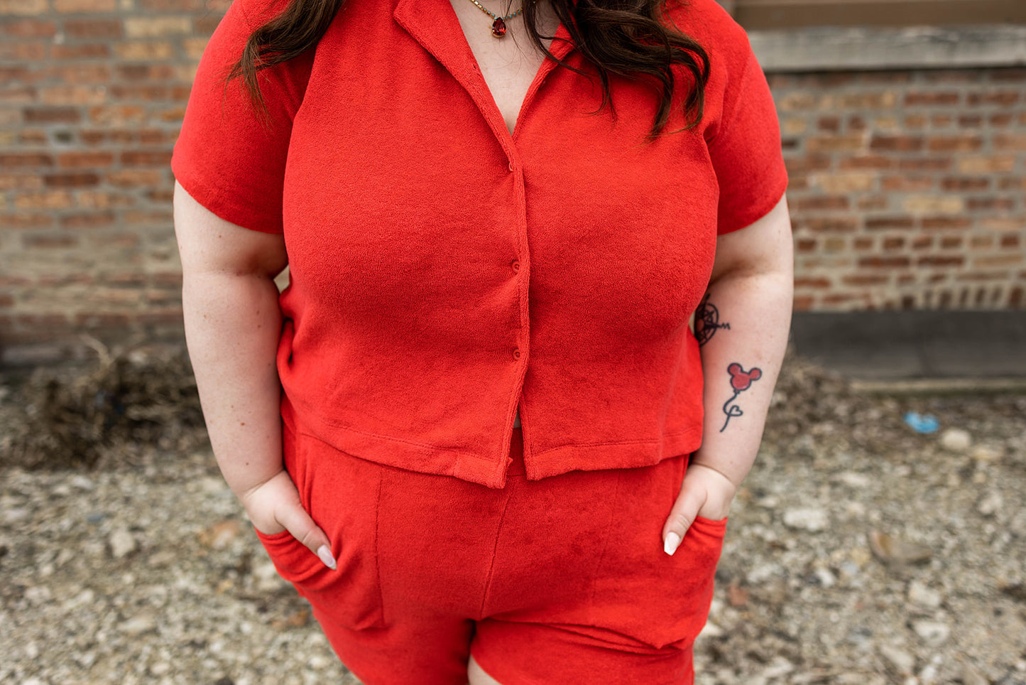 jocelyn button up in cherry red