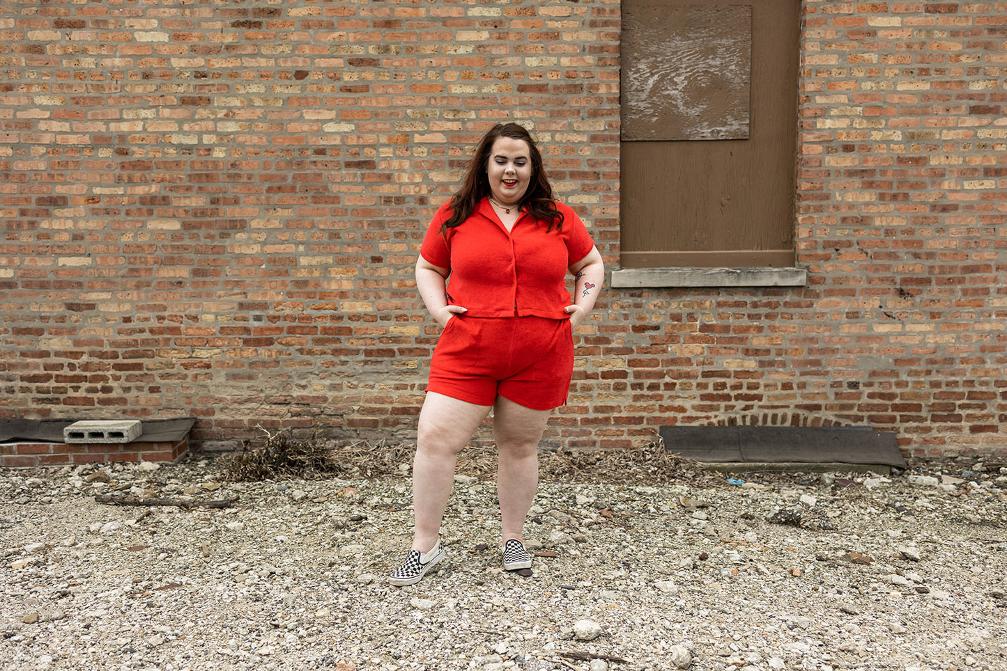 jocelyn button up in cherry red