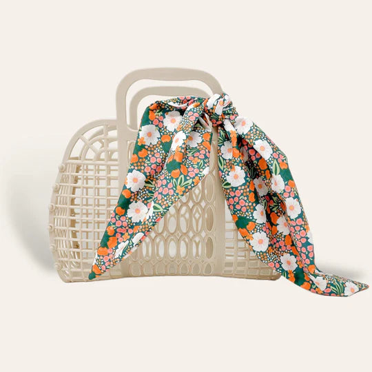 Load image into Gallery viewer, darla jelly basket bag with floral scarf tie
