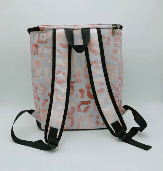 cooler lunch backpack in rose gold leopard
