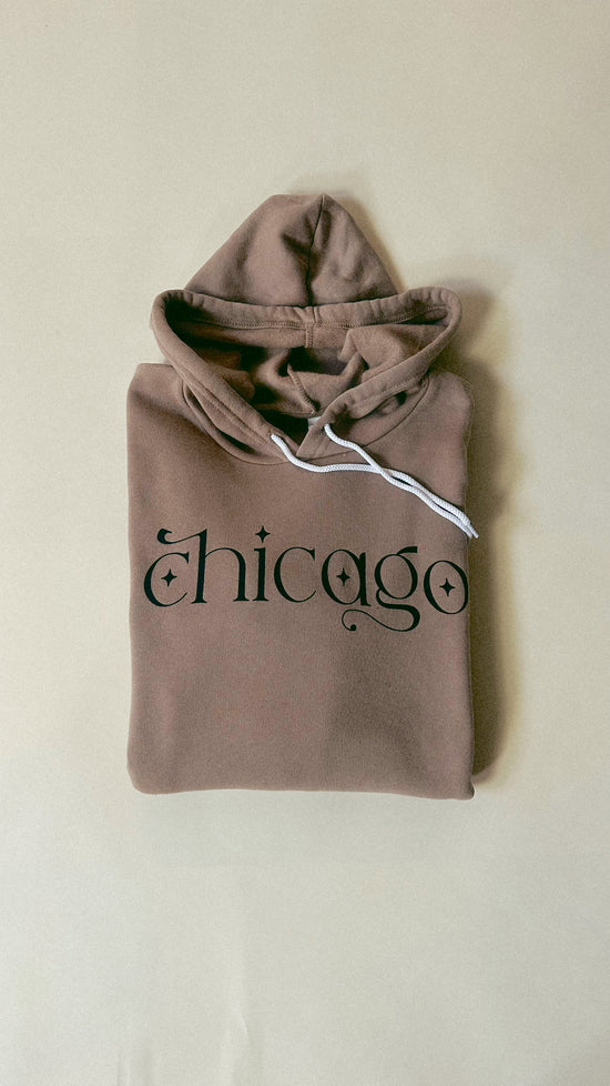 Load image into Gallery viewer, chicago hooded sweatshirt in tan
