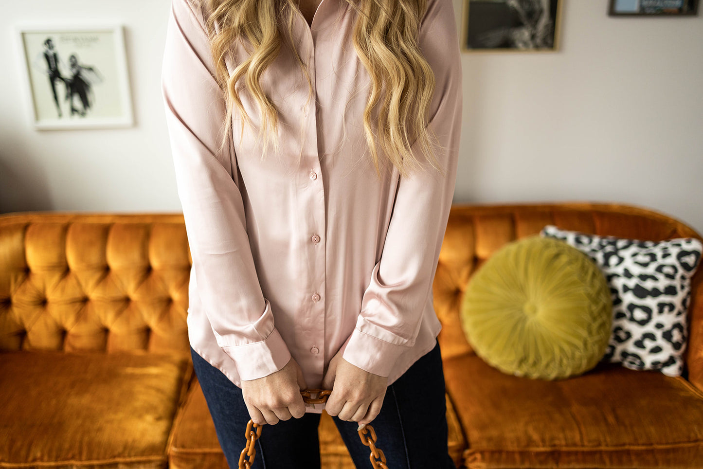 dominique button down in pink