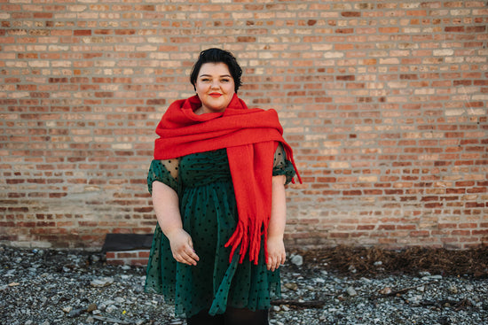colder weather knit fringe scarf in red