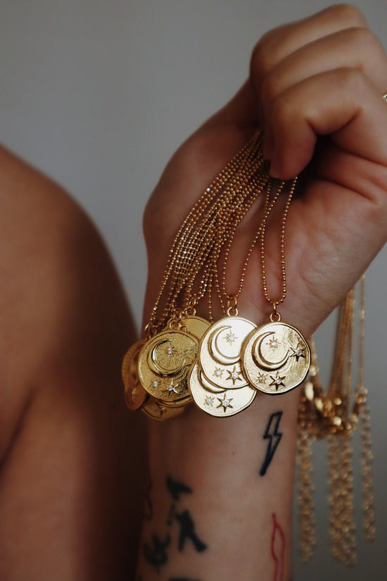 Load image into Gallery viewer, moon and stars coin necklace
