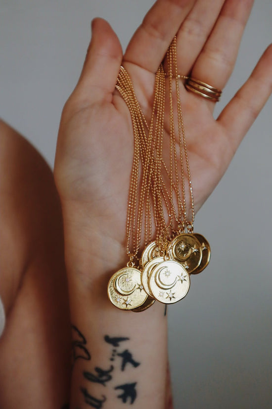 Load image into Gallery viewer, moon and stars coin necklace

