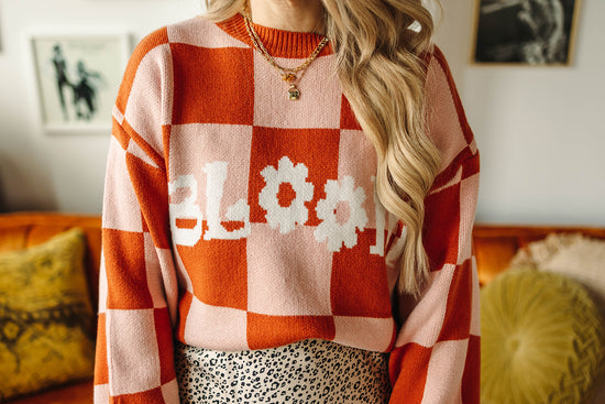 bloom checkered pullover in orange