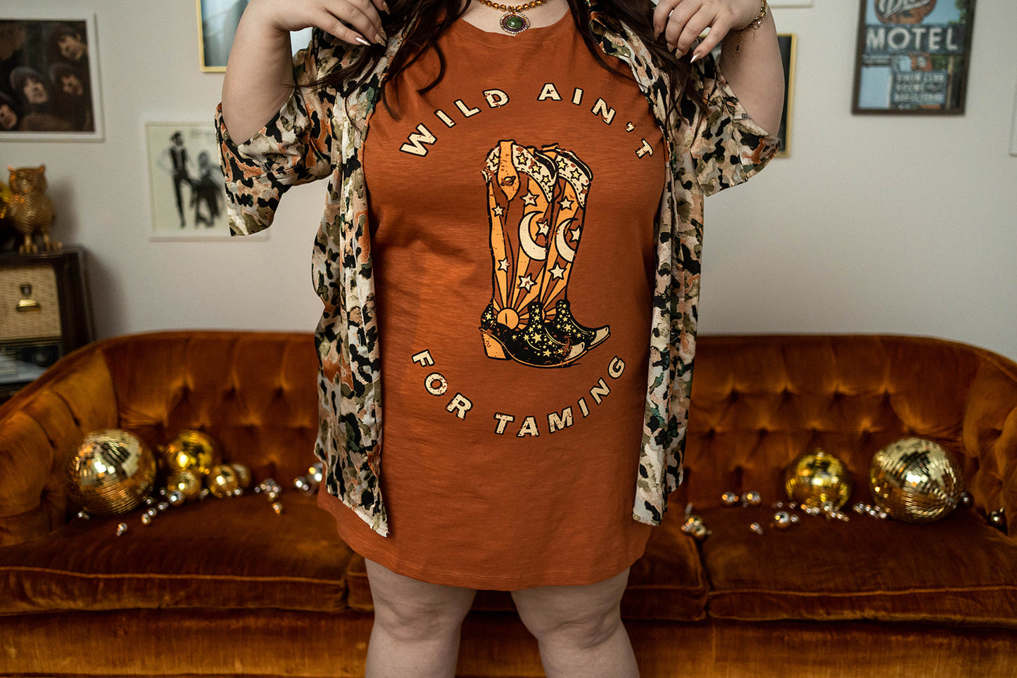 Load image into Gallery viewer, wild ain&amp;#39;t for taming t-shirt dress
